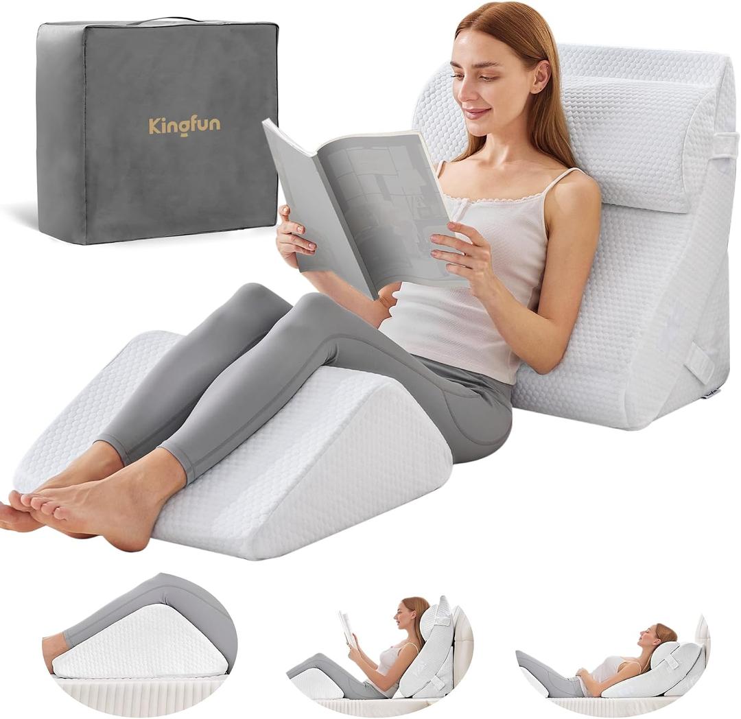 4PCS Orthopedic Bed Wedge Pillow Set for Sleeping, Post Surgery Memory Foam Support Pillows for Back, Neck and Leg Pain Relief, Adjustable Triangle Pillow - Acid Reflux, Anti Snoring & GERD, 4 Piece Set
