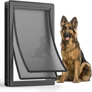 Aluminum XL Dog Door for Exterior Door,Open Size:24.4" H x 13.8" W,Heavy Duty Doggy Door with Enclosed Magnetic Flaps,Extreme Weather Doggie Doors (Balck, X-Large)