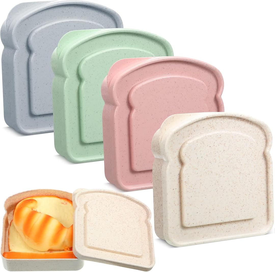 Meanplan 4 Pcs Sandwich Containers Sandwich Box Food Storage Toast Shape Holder Plastic Bread Sandwich Keeper Prep Microwave Dishwasher Safe, 14 oz