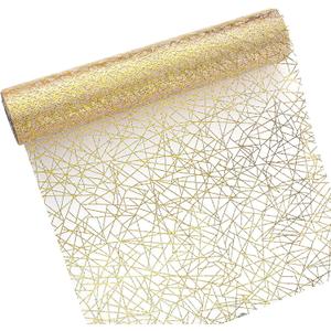 Coume 11" x 33 FT Gold Table Runner, Sheer Gauze Sequin Glitter Foil Table Runner Roll Mesh Metallic Gold Tables Decoration for Valentine's Day Mother's Day Wedding Anniversary Birthday Party Holiday
