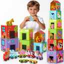 Atoylink Stacking Blocks Nesting Toys with Magnetic Animal Train, 6 Farm Cubes Number Learning Set for Toddlers 18M-6Y, Montessori Educational Counting Toy for Boys Girls, Safe Non-Toxic Kids Gift