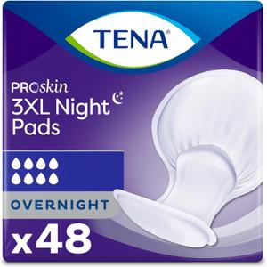 TENA ProSkin 3XL Overnight Incontinence Pads for Women and Men, 48 Count (XXXL)