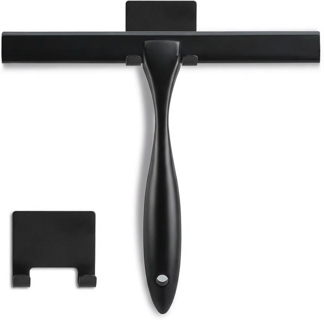 Shower Squeegee, 10-Inch Matte Black Squeegee, All-Purpose Stainless Steel Squeegee for Bathroom, Shower Doors, Mirrors, Tiles and Car Windows - 100% Streak Free