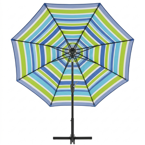 MEWAY 9ft Patio Umbrella Outdoor Table Umbrellas with Push Button Tilt and Crank, Market Umbrella 8 Sturdy Ribs for Deck, Garden, Pool and Backyard, Blue-Green Stripe