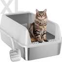 Stainless Steel Cat Litter Box XL for Big Cats, High-Sided Design Prevents Urine Leakage, Non-Stick, Easy to Clean, Includes Scoop, Gray
