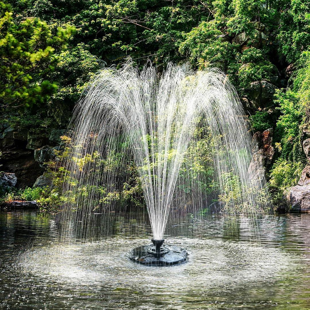 Biling Floating Pond Fountain with 660GPH Fountain Pump, Color-Changing LED Lights, 27 FT Power Cord, 3 Spray Patterns, Pond Water Fountain for Outdoor Pond, Black