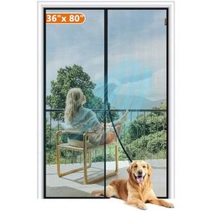MAGZO Magnetic Screen Door Fit Door Size 36 x 80 Inch, Screen Size 38" x 81" Strong Magnets Mesh, Reinforced Fiberglass Net for Patio and Front Entrances, Gray