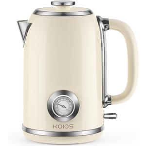 Electric Kettle 1.8L with Temperature Gauge, 1500W Fast Boiling Electric Tea Kettle, 100% Stainless Steel Retro-Style Hot Water Kettle Electric - Glowing LED Light, Auto Shut-Off & Boil-Dry Protection (Beige)