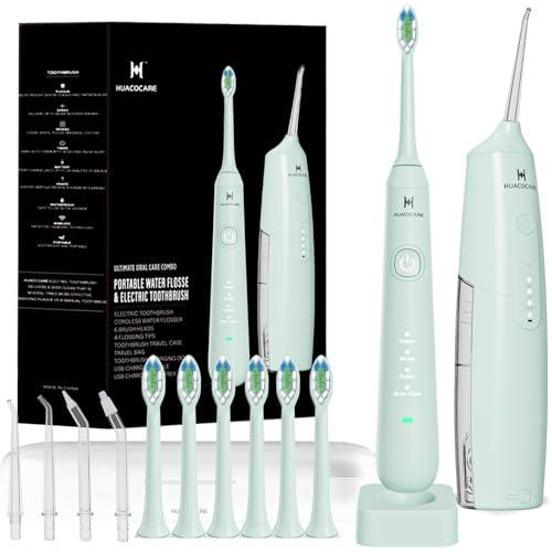 2-1 Oral Clean Kit- Water Dental flosser & Electric Toothbrush Combo- Brushing & Flossing- for Teeth Cleaning and Gum Health (Light Green)