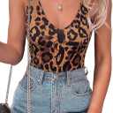 SAUNGKUAI Women's Bodysuit Plunge Deep V Neck Backless Sleeveless Going Out Tank Tops Thong Body Suits Leopard (Brown, M)