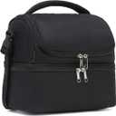 FlowFly Double Decker Cooler Insulated Lunch Bag Large Tote for Boys, Girls, Men, Women, With Adjustable Strap,Black