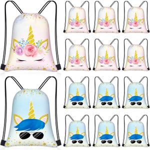 Censen 24 Pcs Unicorn Drawstring Bags Set Bulk 12 x 10 Inch Candy Treat Goody Waterproof Beach Bags for Girls Boys Kids Unicorn Themed Party Birthday Party Favor Supplies