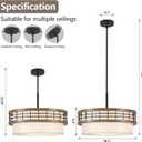 18" Drum Chandelier, 3-Light Modern Farmhouse Chandelier, Large Black and Wood Texture Pendant Light Fixture for Dining Room Kitchen Island Foyer Entryway Bedroom