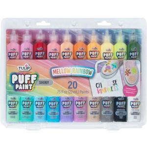 Tulip Puff Paint 20-Color Party Pack, Multi-Surface, Premium Quality, Nontoxic & Waterproof Craft Paint, Permanent on Fabric, Mellow Rainbow