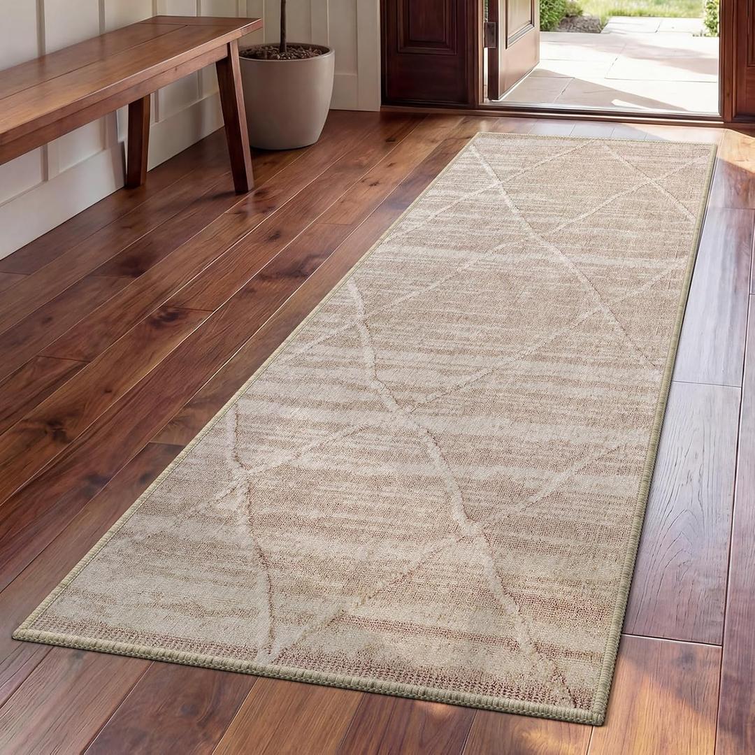 Hallway Runner Rug 2x6, Non Slip Washable Kitchen Runners Mat, Thin Entryway Floor Mat Fit Under Door, Soft Low Pile Indoor Carpet for Laundry, Morning Dawn