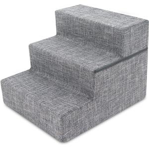Best Pet Supplies Foldable Foam Pet Steps for Small Dogs and Cats, Portable Ramp Stairs for Couch, Sofa, and High Bed Climbing, Non-Slip Balanced Indoor Step Support, Paw Safe - Ash Gray Linen,3-Step