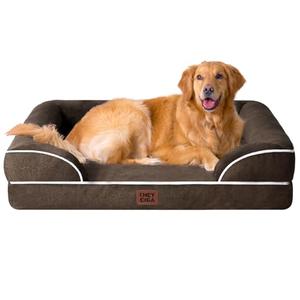 EHEYCIGA Orthopedic Dog Beds for Extra Large Dogs, Waterproof Memory Foam XL Dog Bed with Sides, Non-Slip Bottom and Egg-Crate Foam Big Pet Couch Bed with Washable Removable Cover, Brown, 44.0"L x 32.0"W x 6.5"Th