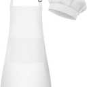 Kids Apron and Chef Hat Set Adjustable Child Art Aprons with 2 Pockets Toddler Chef Hat and Apron for Cooking Baking Painting (White)