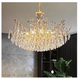 ziidoo Modern Lights Gold Crystal Chandelier 33.5 inch LED 12 Lamps Tree Branch Raindrop Hanging Pendant Ceiling Light Fixture Chandeliers for Living, Dining Room, Kitchen Island, Bedroom