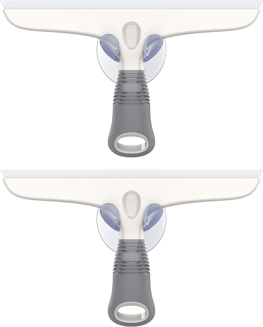 MR.SIGA Multi-Purpose Silicon Squeegee for Window, Glass, Shower Door, Car Windshield, Heavy Duty Window Scrubber, Includes Suction Hook, 10 inch, White & Gray, 2 Pack