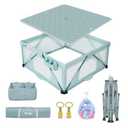 iTiLike Foldable Baby Playpen, Foldable Baby Playpen, Play Yard for Babies&Toddlers Indoor Outdoor 50 Ocean Balls and Play Mat Included, 2 Pull-Up Rings, Storage Bag, Visible Breathable Mesh, Size: 63"x47"
