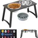 Elevated Dog Bowl with 2 Stainless Steel Bowls for Large Dogs, Raised Dog Bowl Stand for Pet Food and Water, 1700ML Capacity, 11.2" Tall (Coffee-Slow Bowls & Mat)
