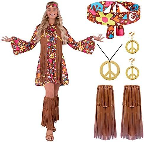 Spooktacular Creations Hippie Costume Women, Halloween 70s Outfits for Women, Adult Hippie Dresses for Halloween Party, S