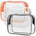PACKISM Clear Toiletry Bag - 3 Pack TSA Approved Toiletry Bag Quart Size Bag, Travel Makeup Cosmetic Bag for Women Men, Carry on Airport Airline Compliant Bag, Black, White, Orange (Medium Set (Standard))