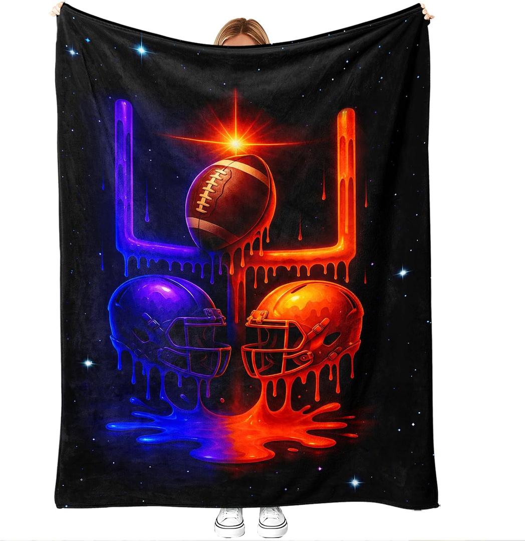 Neon Football Drip Throw Blanket Gift for Fans, Players & Coaches, Game Day Stadium Throw for Couch, Bed, Boys Room and Man Cave Decor, Birthday Christmas Father's Day, 50'' x 60''