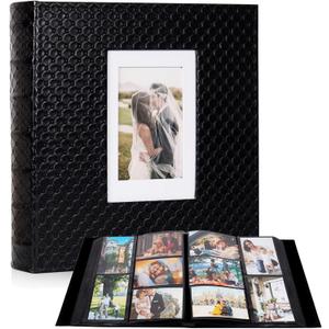 RECUTMS Photo Album for 4x6 Pictures 600 Pockets Black Inner Page Button Grain Leather Cover of Large Capacity Pictures Album Book Birthday Christmas Wedding Anniversary Memory (Black)