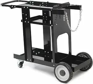 Foxngear Heavy Duty Welding Cart for TIG MIG Welder Plasma Cutter, Large 3-Tier Welder Cart with Gas Bottle Storage, Swivel Caster Wheels, Steel, Black, 15.5"D x 15.5"W x 26"H
