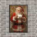 Christmas wall decor cute Santa holding toilet paper art print eclectic bathroom poster farmhouse wall decor aesthetic Santa decor canvas print painting suitable for bedroom toilet (8x12in BlackMetalFrames)
