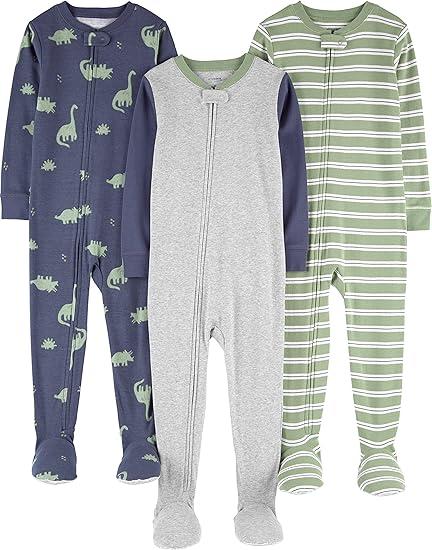 Simple Joys by Carter's baby-boys 3-pack Snug Fit Footed Cotton Pajamas, 6-9 months