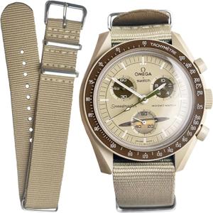 Watch Band for Omega X Swatch Moonswatch Watch Strap Speedmaster 20MM Quick Release Rubber Watch Strap Replacement (khaki-Nylon)
