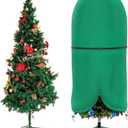 Upright Christmas Tree Storage Bag with Adjustable Straps, Xmas Tree Cover with Zipper & Drawstring for up to 6 Foot Artificial Tree Standing with Ornaments, Dustproof - Green