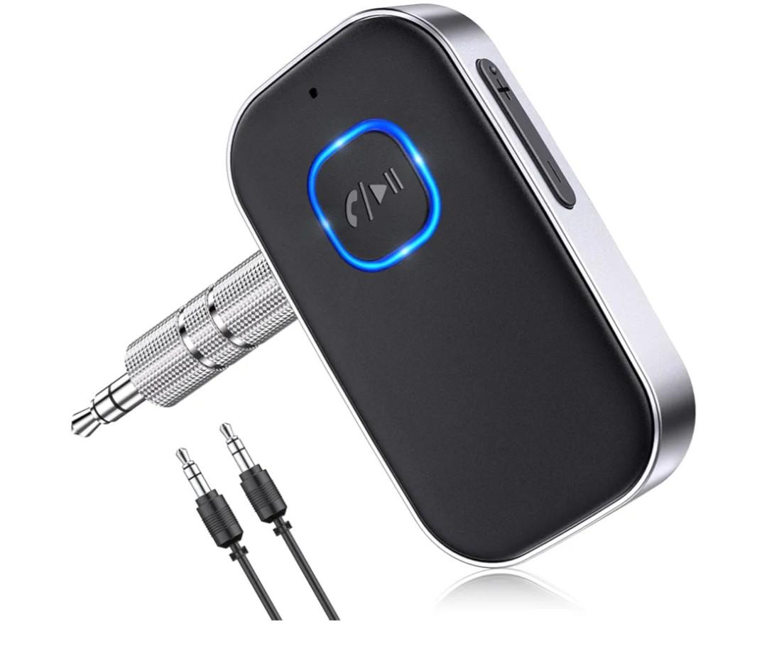 COMSOON Bluetooth Receiver for Car, Noise Cancelling 3.5mm AUX Bluetooth Car Adapter, Wireless Audio Receiver for Home Stereo/Wired Headphones, Hands-Free Call, 16H Battery Life - Black+Silver
