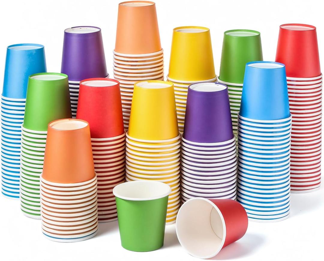 Sawysine 300 Count 5oz Disposable Paper Cups for Bathroom, Mouthwash, Espresso, Small Snacks, and Party Drinking Cup for Hot Cold Water, Coffee, Juice(Summer Classic Style)