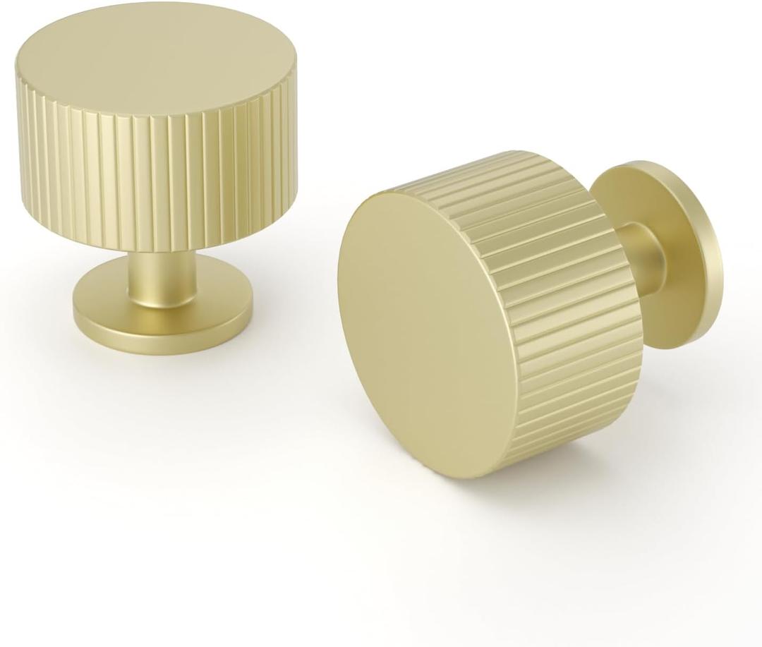 homdiy 20 Pack Gold Cabinet Knobs Solid Brushed Brass Cabinet and Drawer Knobs Kitchen Dresser Knobs for Desk Drawers Cupboard Hardware (Single Hole)