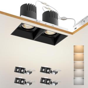 SCON 24W LED Recessed Trimless Dimmable Square Spotlight 4-Pack,Rotation and Adjustable Downlight,2700K-6000K Switchable Canless Recessed Light,with UL Certified Driver (Black/24/CRI97/TRAIC)