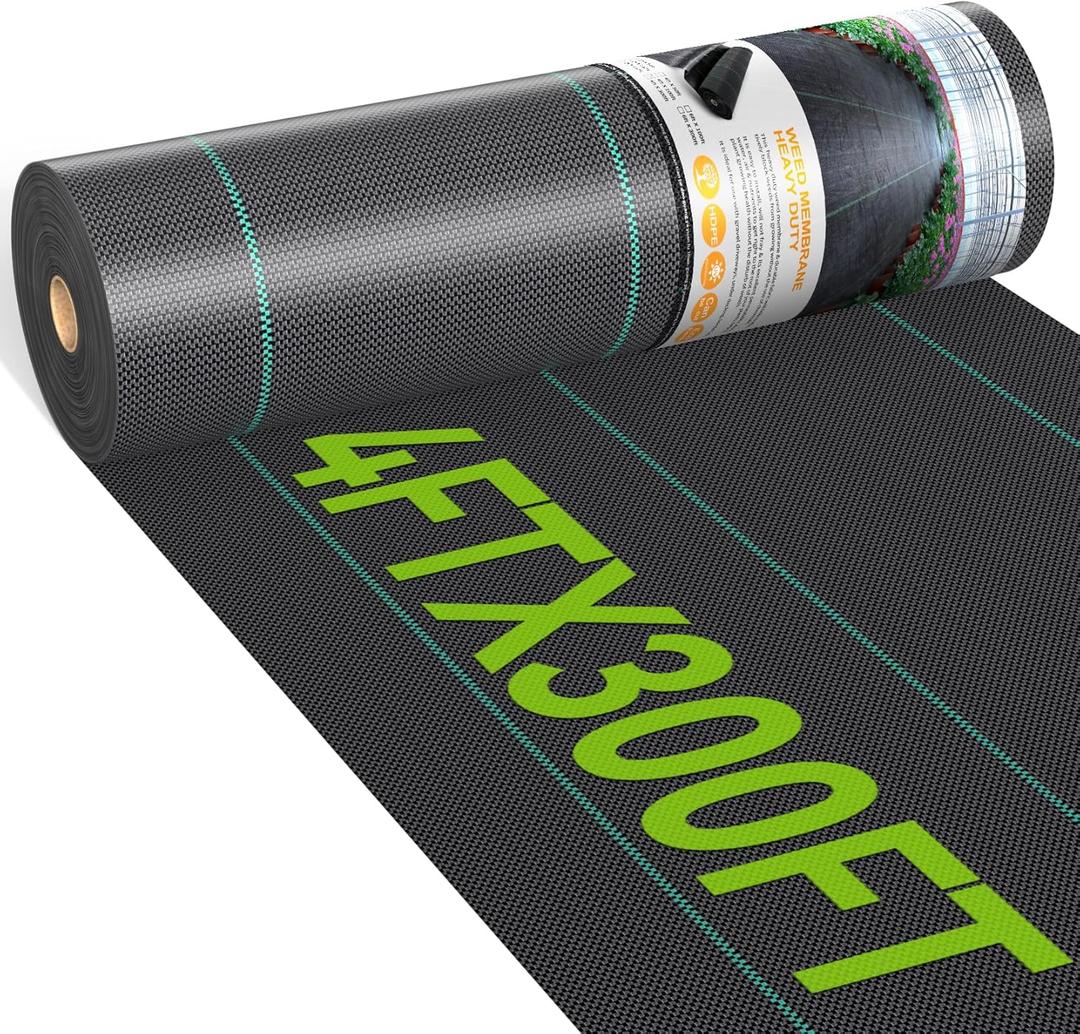 4ftx300ft Weed Barrier Landscape Fabric Heavy Duty, Woven Weed Control Cloth, Woven Geotextile Fabric for Underlayment, Gardening Ground, Commercial Driveway Weed Block Cover Mat (4ft x300ft)