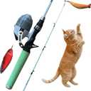 Meowy Cat Wand Toy Cat Fishing Pole Toy with Reel The Cat Fish Fishing Rod, Telescopic Fiberglass Interactive Teaser Wand for Indoor Cats with Catnip Dental Mesh Attachments
