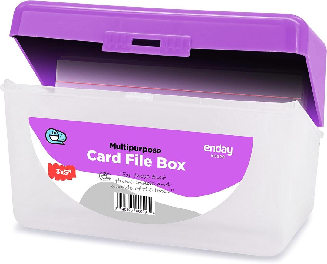 Enday Index Card Holder Purple, 3x5 Note Flash Card Organizer Case, Index Card File w/flip top, Notecard Recipe, Holder, Holds 250 Cards