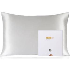 ZIMASILK 100% Pure Mulberry Silk Pillowcase for Hair and Skin Health,Soft and Smooth,Both Sides Premium Grade 6A Silk,600 Thread Count,with Hidden Zipper,1pc (Queen 20''x30'',Light Grey)