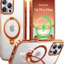 CASEKOO Cosmic Orange Glossy for iPhone 16 Pro Max Case with 360 Spin Magnetic Stand [Fit for Magsafe][16FT Military Protection] Slim Polished Frame Titanium Alloy Sturdy Stand 6.9'', Cosmic Orange