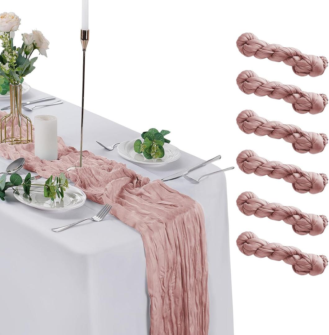 6 Pack Cheesecloth Table Runner 9ft,17 x 108 inch Gauze Table Runner Rustic Romantic Wedding Runner for Wedding Bridal Shower Fall Decoration,Dusty Pink