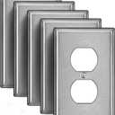 [5 Pack] BESTTEN 1-Gang Over-Size Duplex Metal Wall Plate with Protective Film, Jumbo Receptacle Outlet Cover, Corrosion-Resistant Stainless Steel Wall Plate, Brushed Finish, Silver