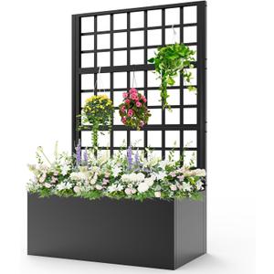 Metal Planter with Trellis - Trellis with Planter Box & Privacy Screen, 63"（H）x 31.5" x 16"