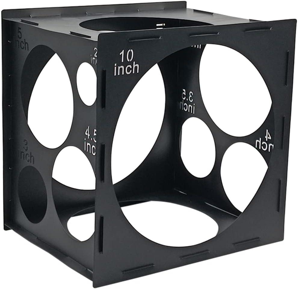 Worown 11 Holes Collapsible Black Plastic Balloon Sizer Box, Balloons Sizer Cube, Balloons Size Measurement Tools for Balloon Decorations, Arches (2-10 Inch)