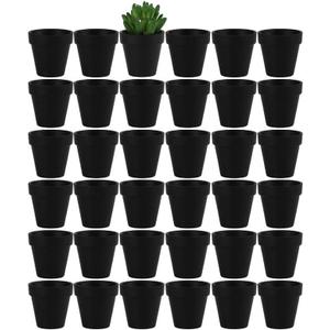 Yishang 36 pcs Small Mini Black Clay Pots, 2.5'' Terracotta Pot Clay Ceramic Pottery Planter,Cactus Flower Terra Cotta Pots,Succulents Nursery Pots,with Drainage Hole,Great for Crafts,Wedding Favor
