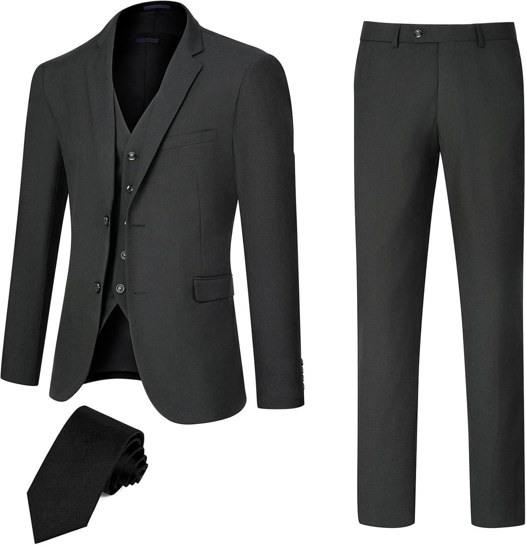 Mens Slim Fit 3 PCS Suit Wedding Graduation Business 2 Button Notch Lapel Jacket Vest Pants Gift for Men Son (X-Small, Black)
